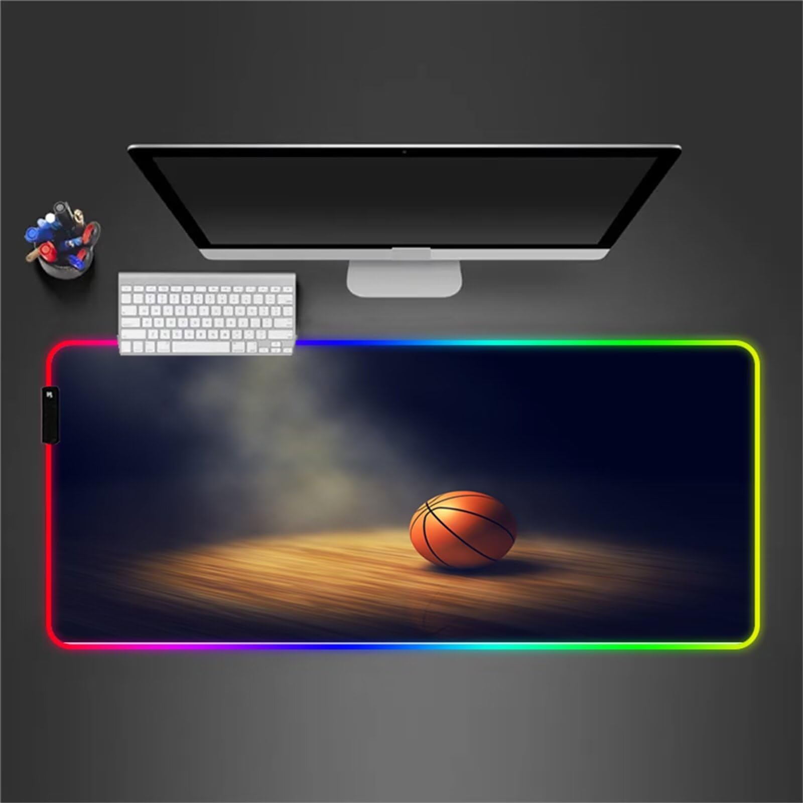 Tappetino per Mouse RGB Pallacanestro Grande Tappetino per Mouse da Gioco LED con 14 Modalità di Illuminazione Tappetino Antiscivolo per Laptop Ufficio e Scrivania 900x400x4mm