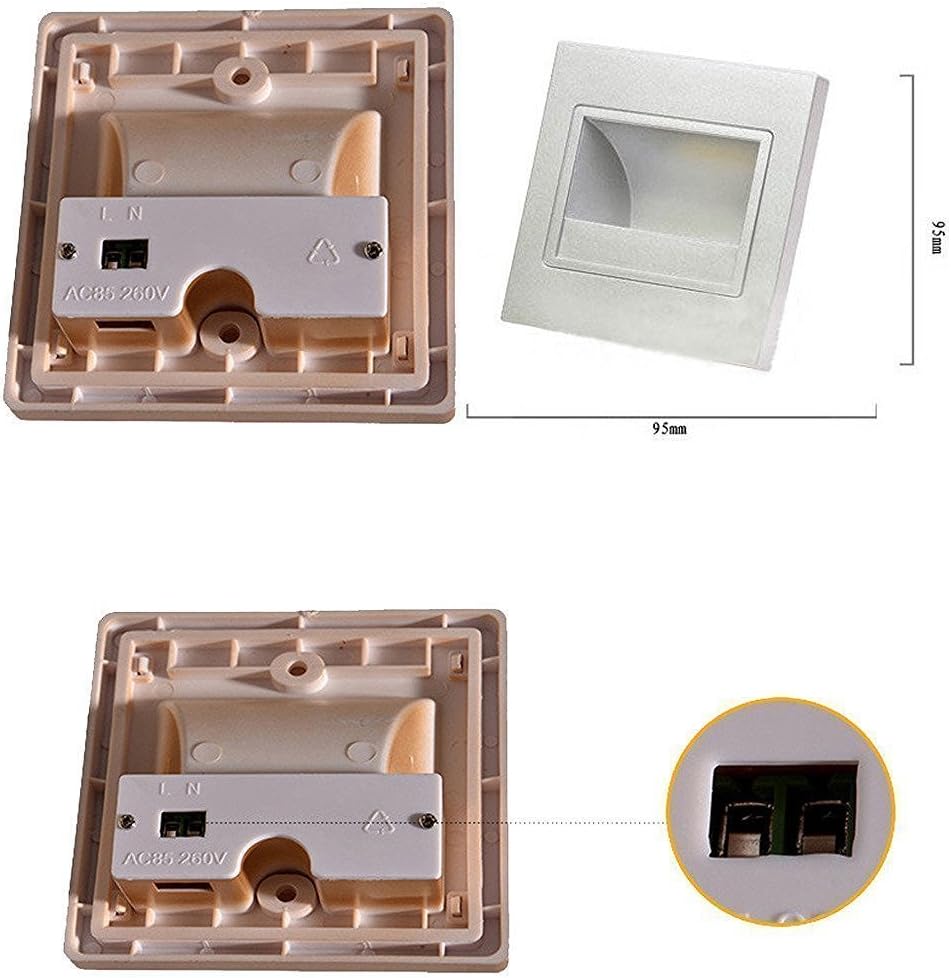 6-Pack LED Corner Wall Lamp 85-265V Embedded LED Stairs Step Night Light LED Stair Wall Lighting for Hallway, Stairs, Closet, Bedroom and More