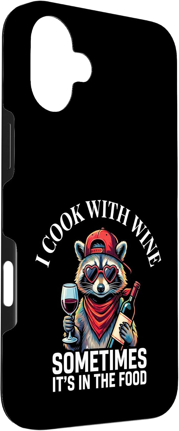 I Cook with Wine Funny Raccoon Pun Gift for Wine Lovers Case for iPhone 16 Plus image 3