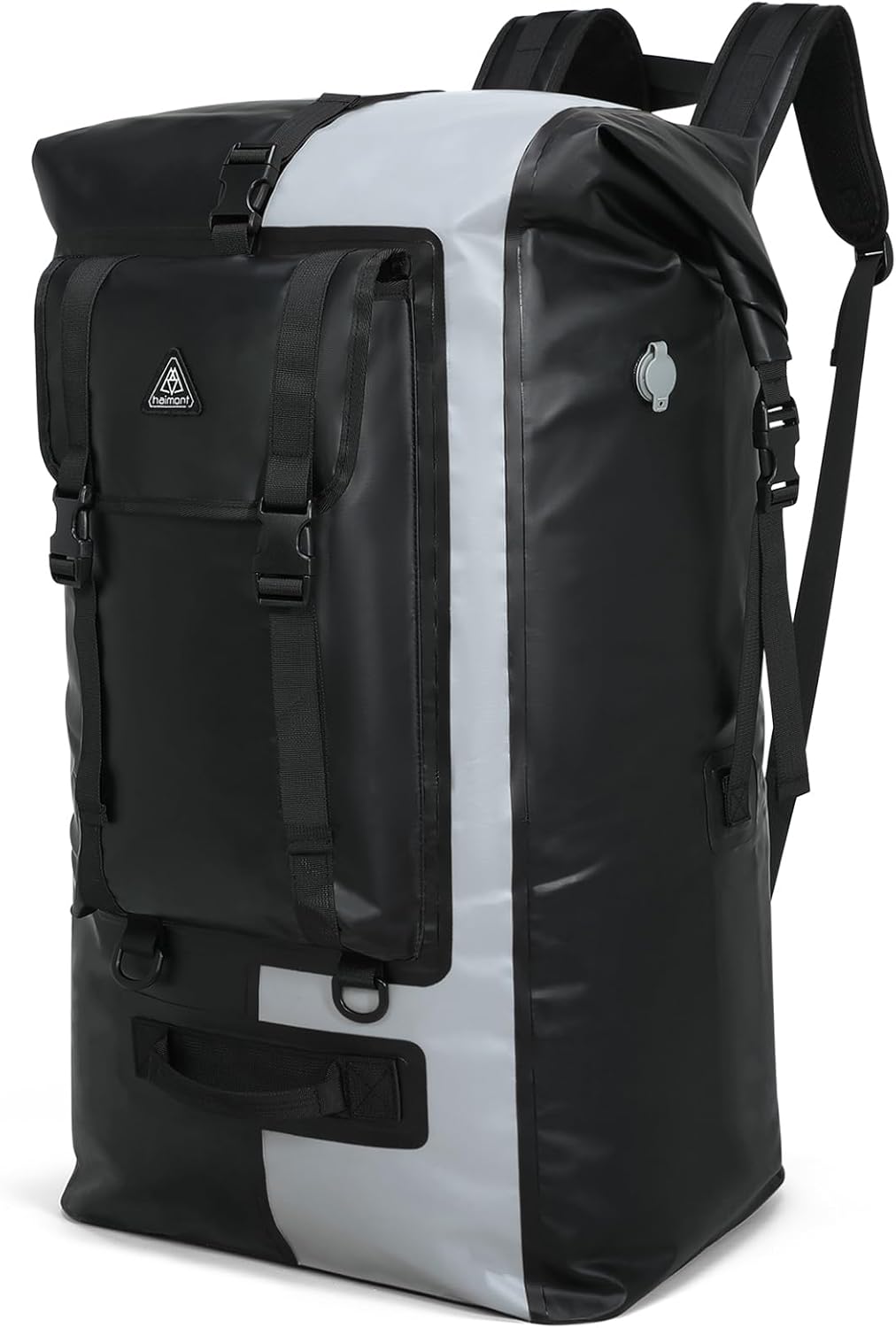 Haimont 100L Waterproof Backpack Large Roll Top Dry Backpacks, Heavy Duty Marine Dry Bags with Air Valve for Travel, Kayaking, Surfing, Rafting, IPX7, Black/Grey