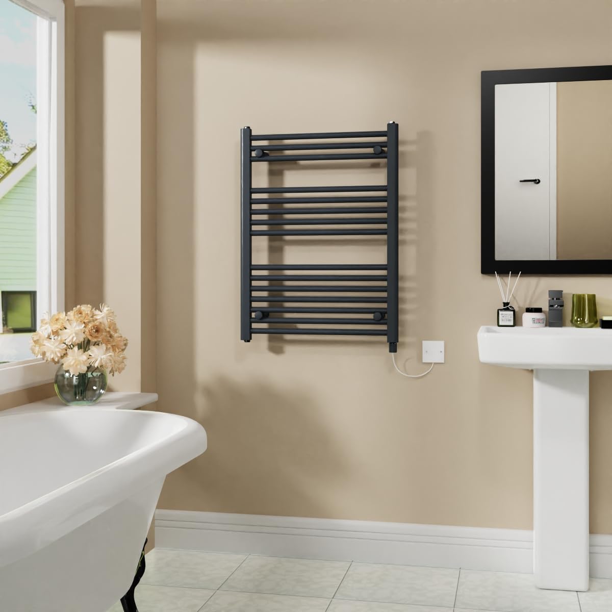 Warmehaus 400W Electric Heated Towel Rail Radiator Anthracite - 800x600mm — image 1