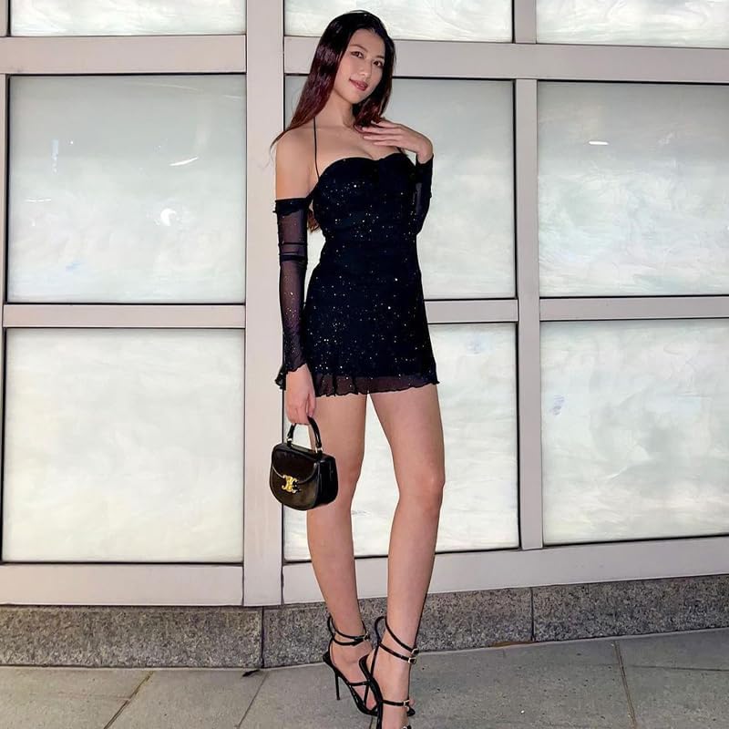 Womens Sexy Sequin Sparkly Glitter Dress Long Sleeve Cocktail Evening Party Mini Dress Party Club Going Out Dresses - Image 5