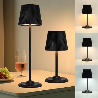 VKH Kabellose LED-Tischlampe, Nachttischlampe, Touch-Funktion, dimmbar, 3 Farbtöne, modernes Wellendesign, für Schlafzimmer, Wohnzimmer, Büro oder Camping, Schwarz