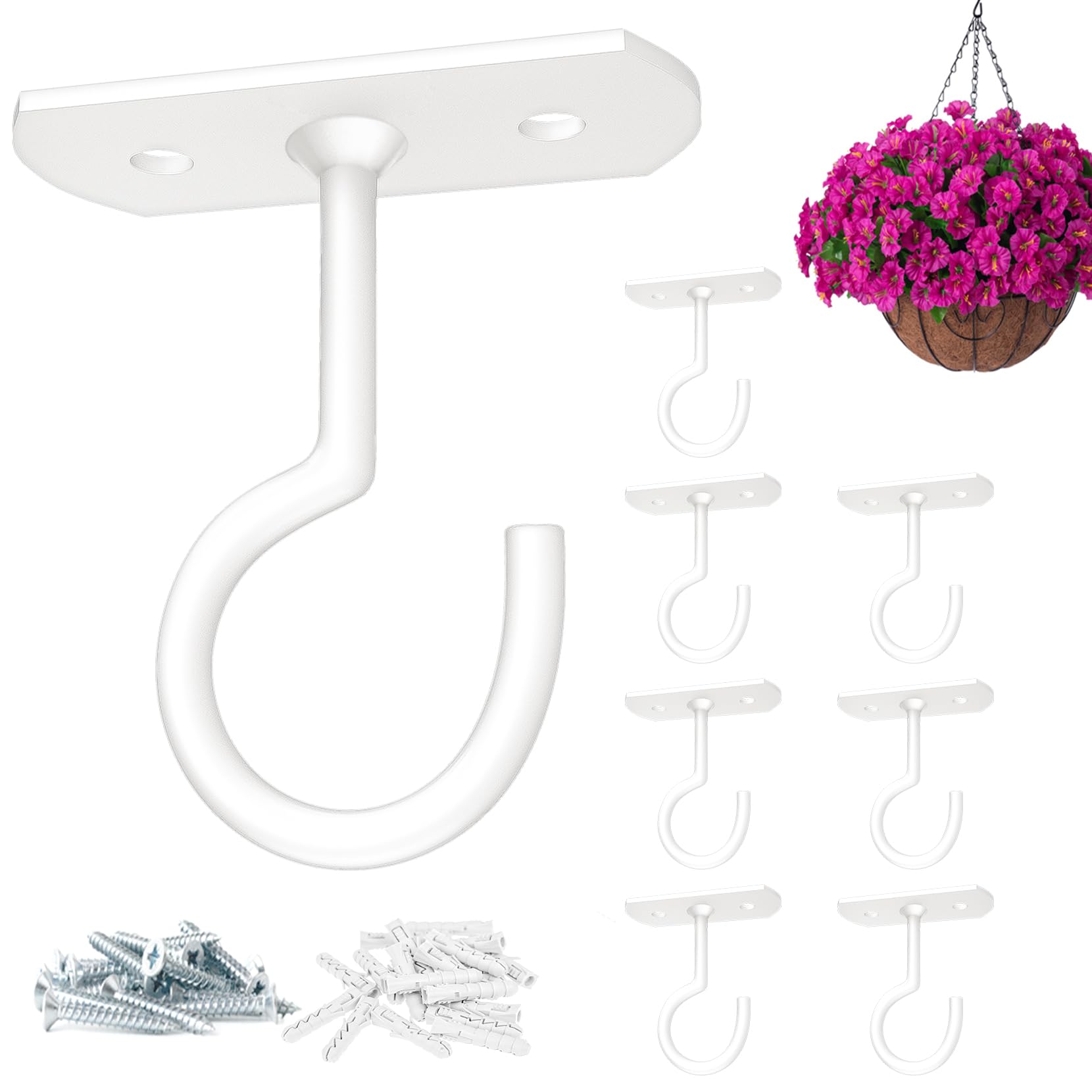 ASZUNE Ceiling Hooks for Hanging Plants 8P 2.5inches White