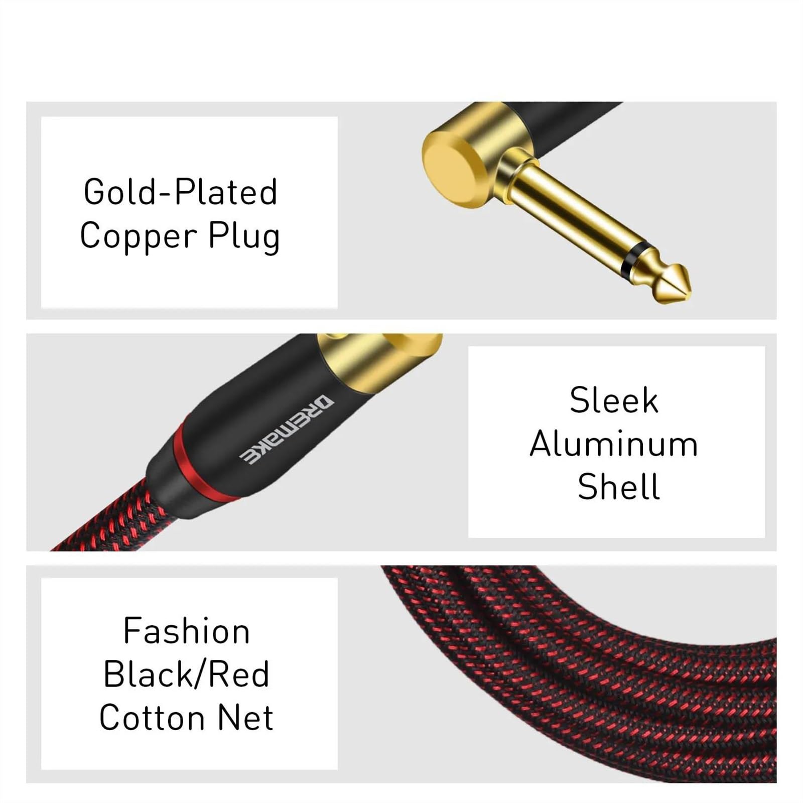Cavo Audio Er Chitarra Cavo audio per chitarra jack placcato oro da 6,5 ​​mm a 6,5 ​​mm 1/4 "maschio a maschio (Color : 3, Size : 2m)
