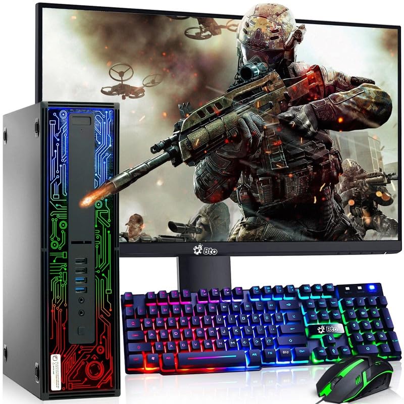 BTO BX8G2 RGB Gaming Desktop Computer PC – Intel Core i5-6500 6th Gen – 16GB DDR4 RAM – 512GB SSD – GeForce GT 1030 – 22" LED Monitor – RGB Keyboard & Mouse – Wi-Fi – Windows 11 Pro (Renewed) Standard Gaming Bundle