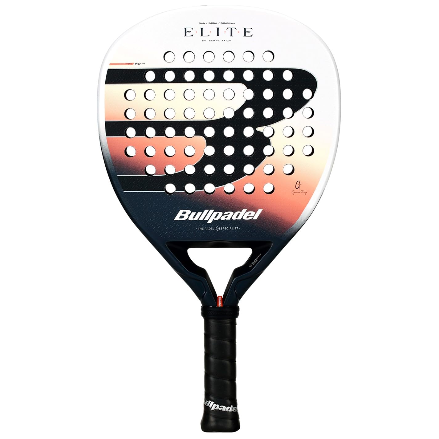 BULLPADEL Padel Racket Elite Woman 2026 | Gemma Triay Pala Padel for Control, Power & Elegance | Elite Core Stability, Fibrix Face & Air React Channel | Hybrid Shape, 3D Grain Spin Vibradrive Comfort