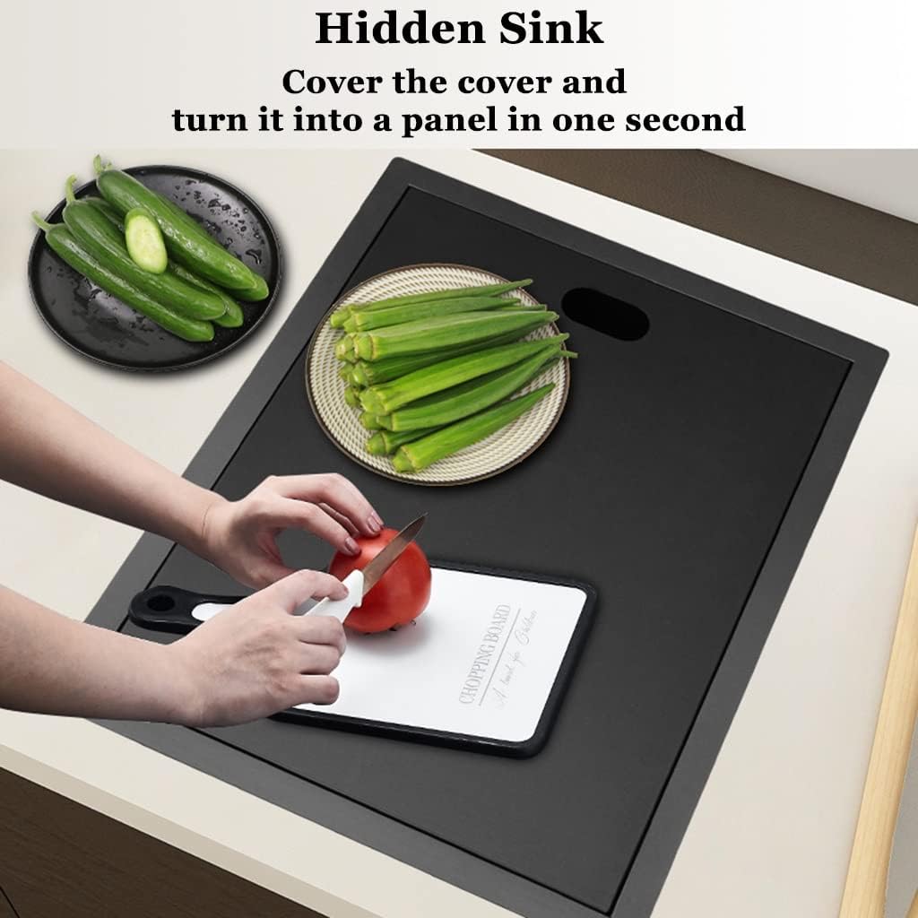 Kitchen Sink, Concealable Sink Black Prep Sink, 304 Stainless Steel Brushed Single Sink, Drop-in Or Undermount Installation, Easy to Clean