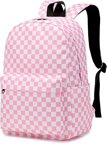 Dezcrab Mochila para niñas, niños, mochila escolar para adolescentes, mujeres, universidad, mochila casual, Rosa a cuadros., Mochilas de viaje