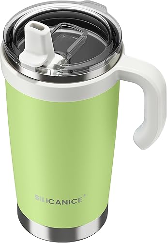 Vaso aislado al vacío de 20 onzas con asa, taza de café de acero inoxidable de doble pared con boquilla desmontable para pajilla, sin BPA,