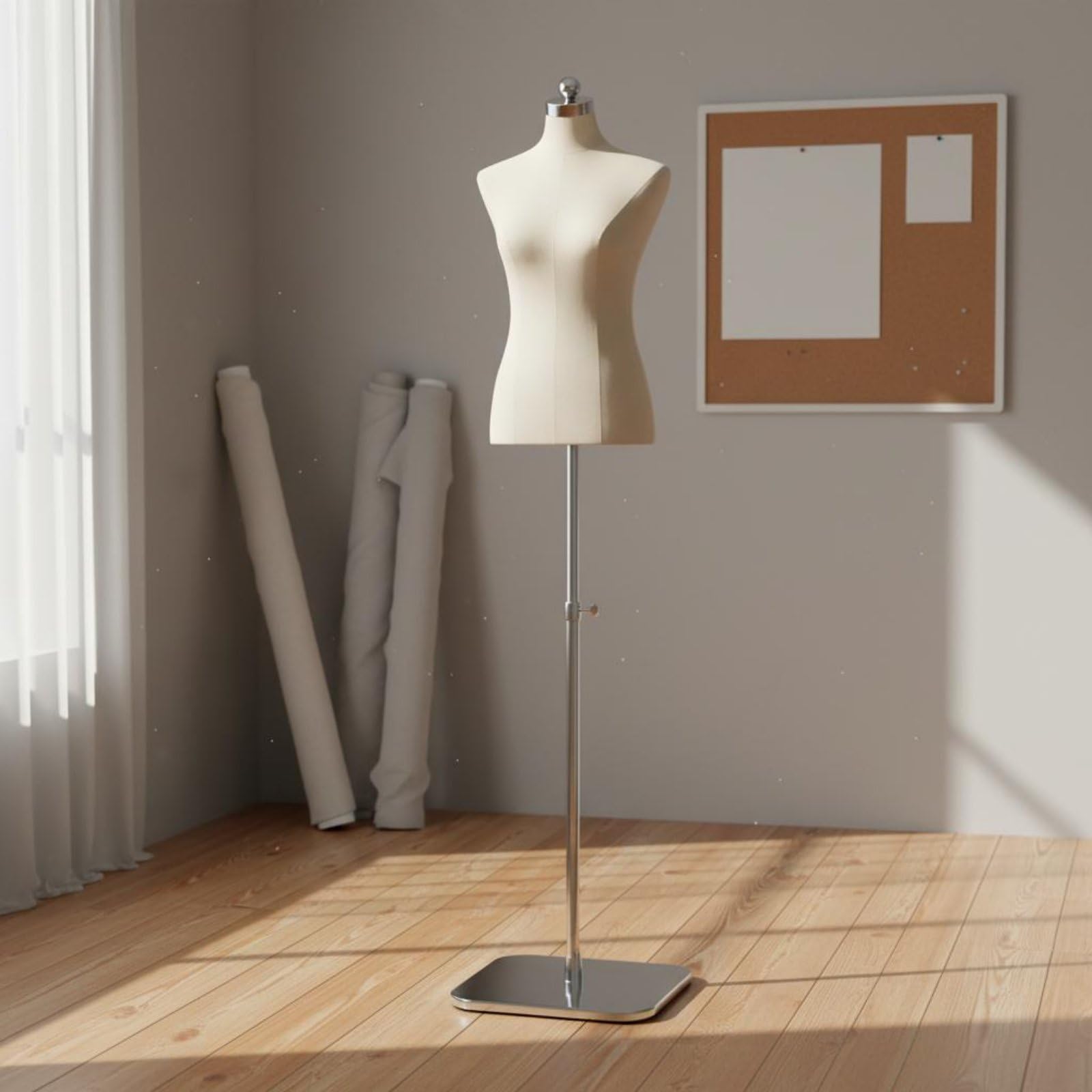Manichino Donna per Sartoria Busto da Vetrina Torso Femminile per Cucito Modello da Lavoro Superficie Puntinabile , Nero , Base Triangolare Nera