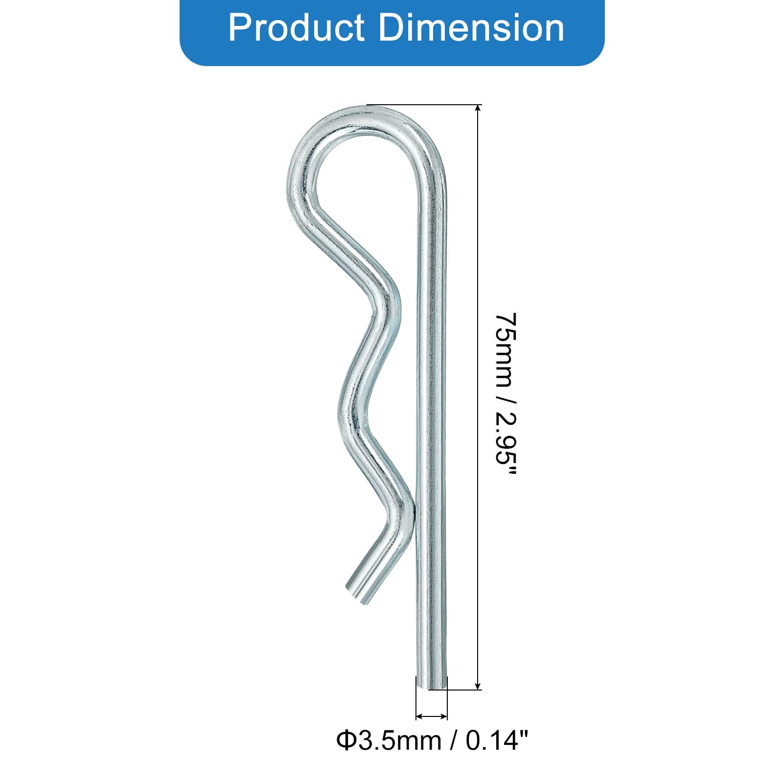5 Pack 3mm X 66mm R-Clip Spring Cotter Tractor Pins Fastener