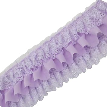 2 Yards 3-3/4" Wide Pleated Lace Trims for Cloth Sewing DIY Craft Supply Purple-2 Yards