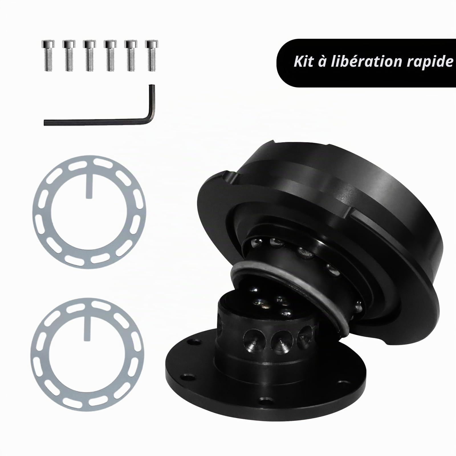 Kit d'adaptateur de volant universel à 6 trous, démontage rapide pour course/rallye/sport automobile (Gen 2.5-Noir)