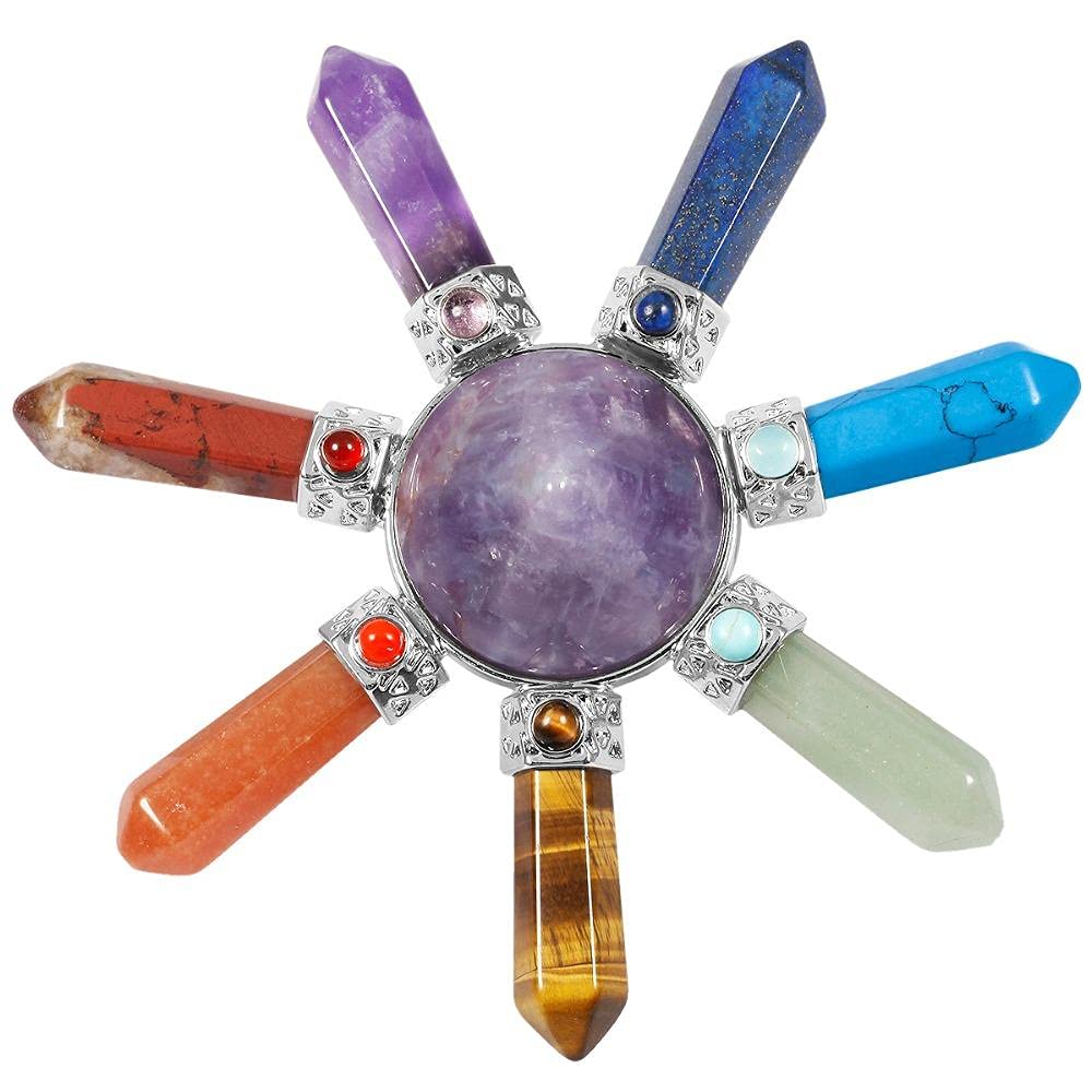 Kit de cristales, 7 piedras de chakra y 7 puntos de Cono de Chakra Generador de energía para Reiki, conjunto de meditación de equilibrio-Conjunto de cuarzo rosa