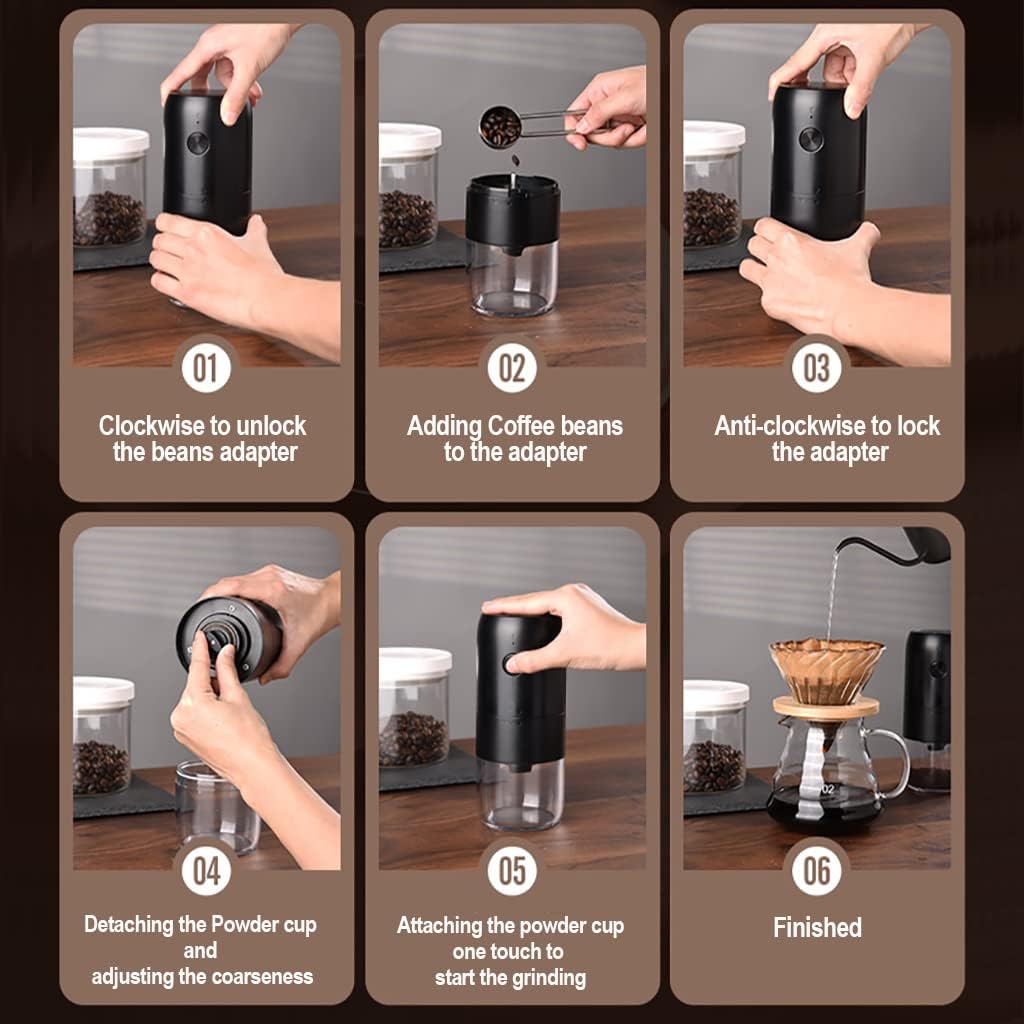 Electric Coffee Grinder Wireless Grinding Coffee Beans Ceramic Conical Burr Cordless Coarseness Adjustable Portable One Touch 25g Large Capacity Noiseless Long Stand-by (KMDJ-2A, Black)
