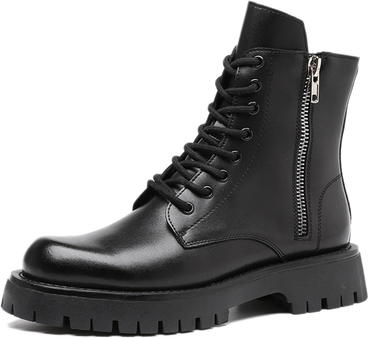 Men's Fashion Lace Up Platform High Top Combat Ankle Boots With Side Zipper Winter Plush Waterproof Comfortable Anti-slip Lug Sole Chukka Boots Business Party Formal Motorcycle Boots