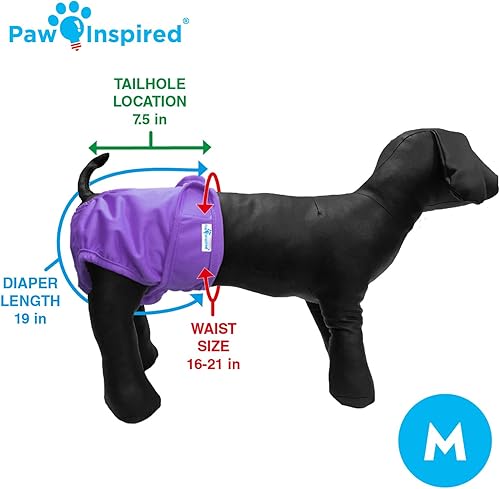 Miniatura 2 de Paw Inspired Pañales lavables para perros (paquete de 3)  Pañales de tela reutilizables para perras pequeñas, medianas y grandes (rosa, azul,
