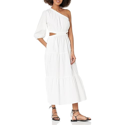 The Drop Women's April One Shoulder Cut-Out Tiered Midi Dress