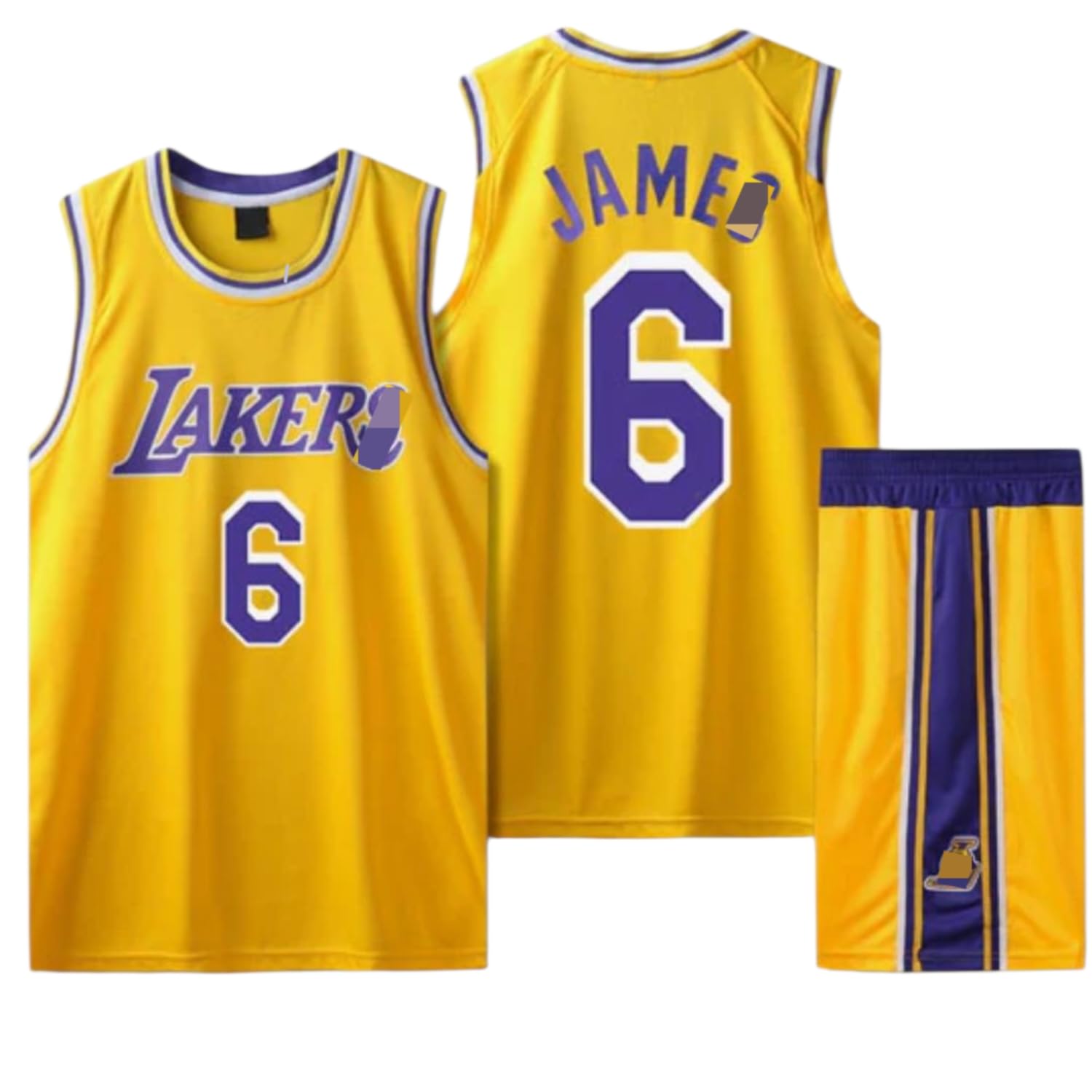 New Basketball Jersey Lakers #6 Lebron James Sports Basketball Sleeveless Suit, Basketball Kids Sportswear Basketball Jersey Vest Shirt+Short. 13-14 Years Yellow
