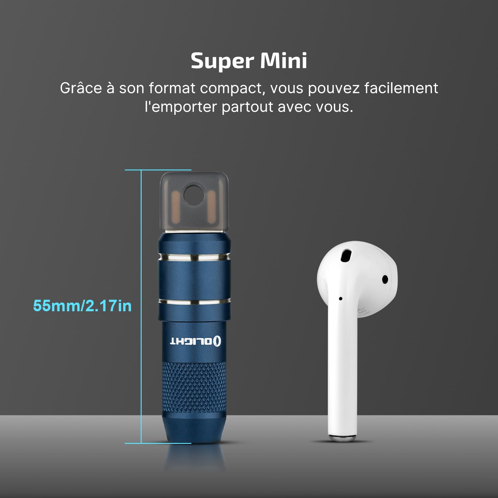OLIGHT I MINI 2 Port USB Magnétique Mains Libres Lampe de Poche Rechargeable 50 Lumens Lumière Douce Petite et Puissante Clé pour la Décoration (Bleu Nuit)