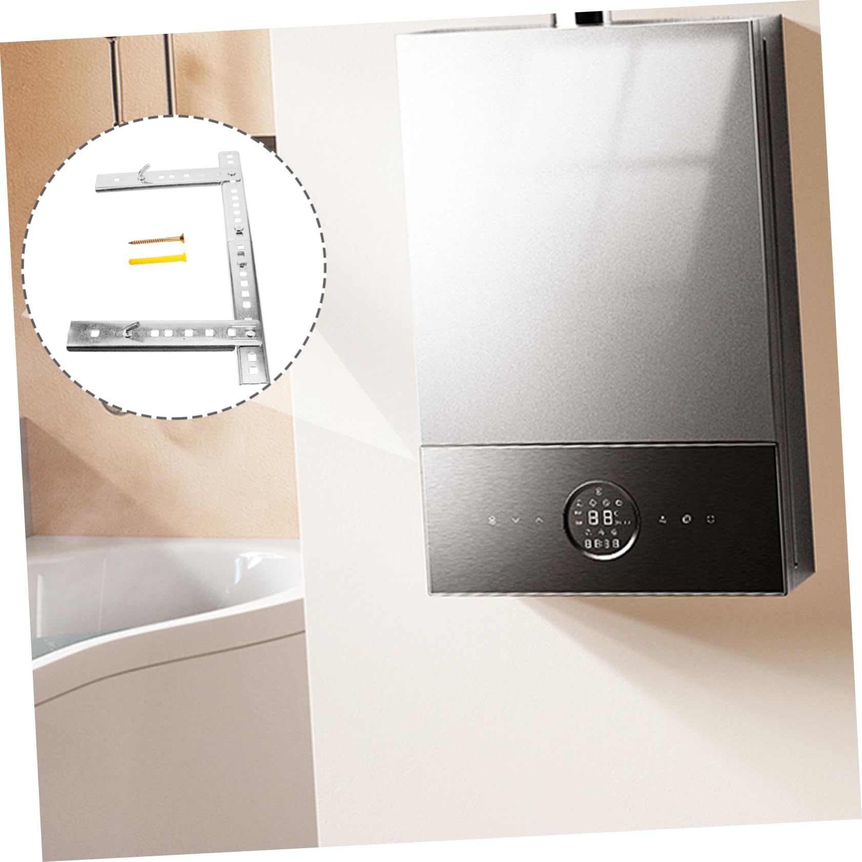 Soporte Metálico para Calentador de Agua de Pared, Hierro, Plata | Colgador para Termo Eléctrico, Compatible Paredes Huecas, Instalación Rápida y Diseño Compacto