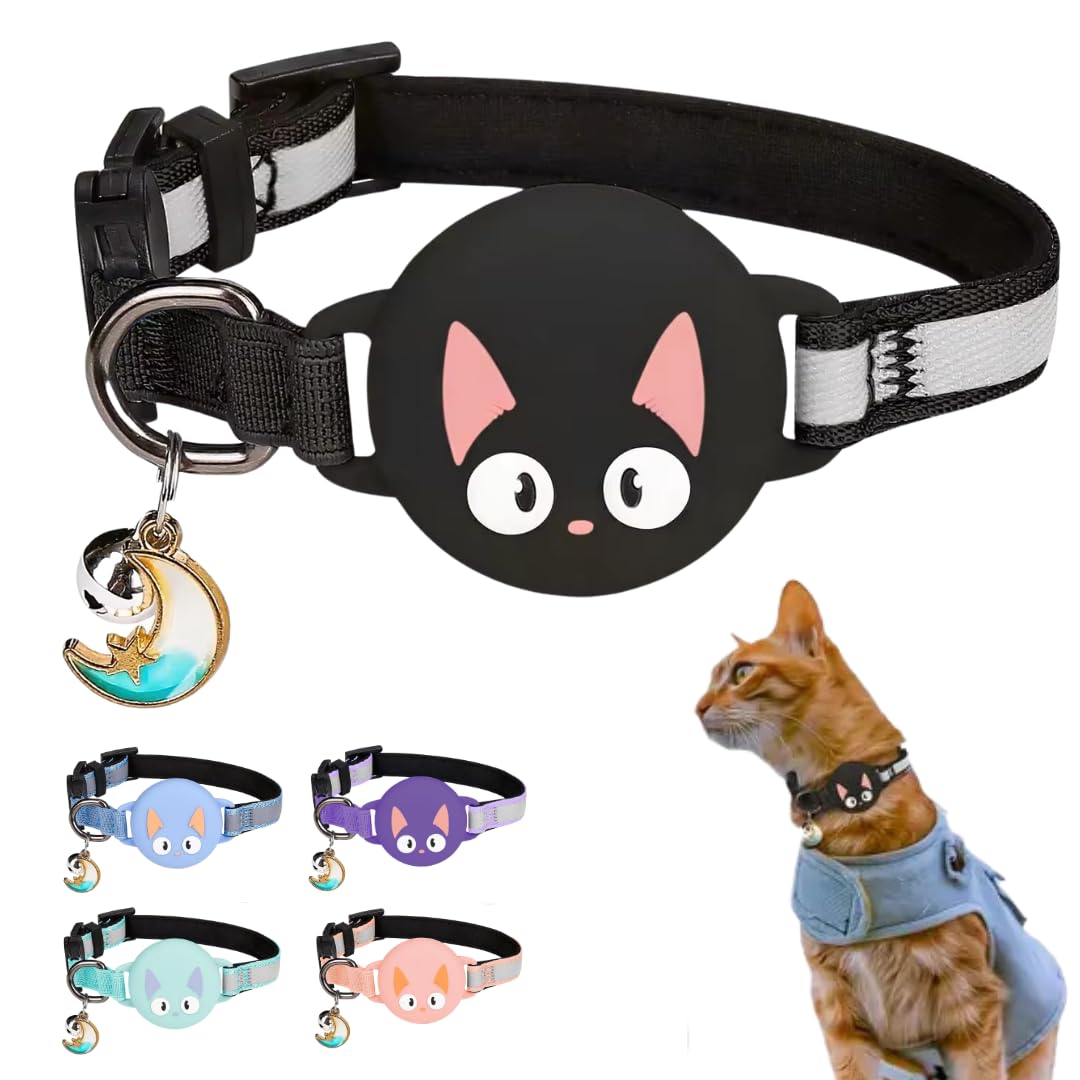 Kittytag Reflective Airtag Cat Collar With Air Tag Holder And Bell, Quick Release Cat Collar