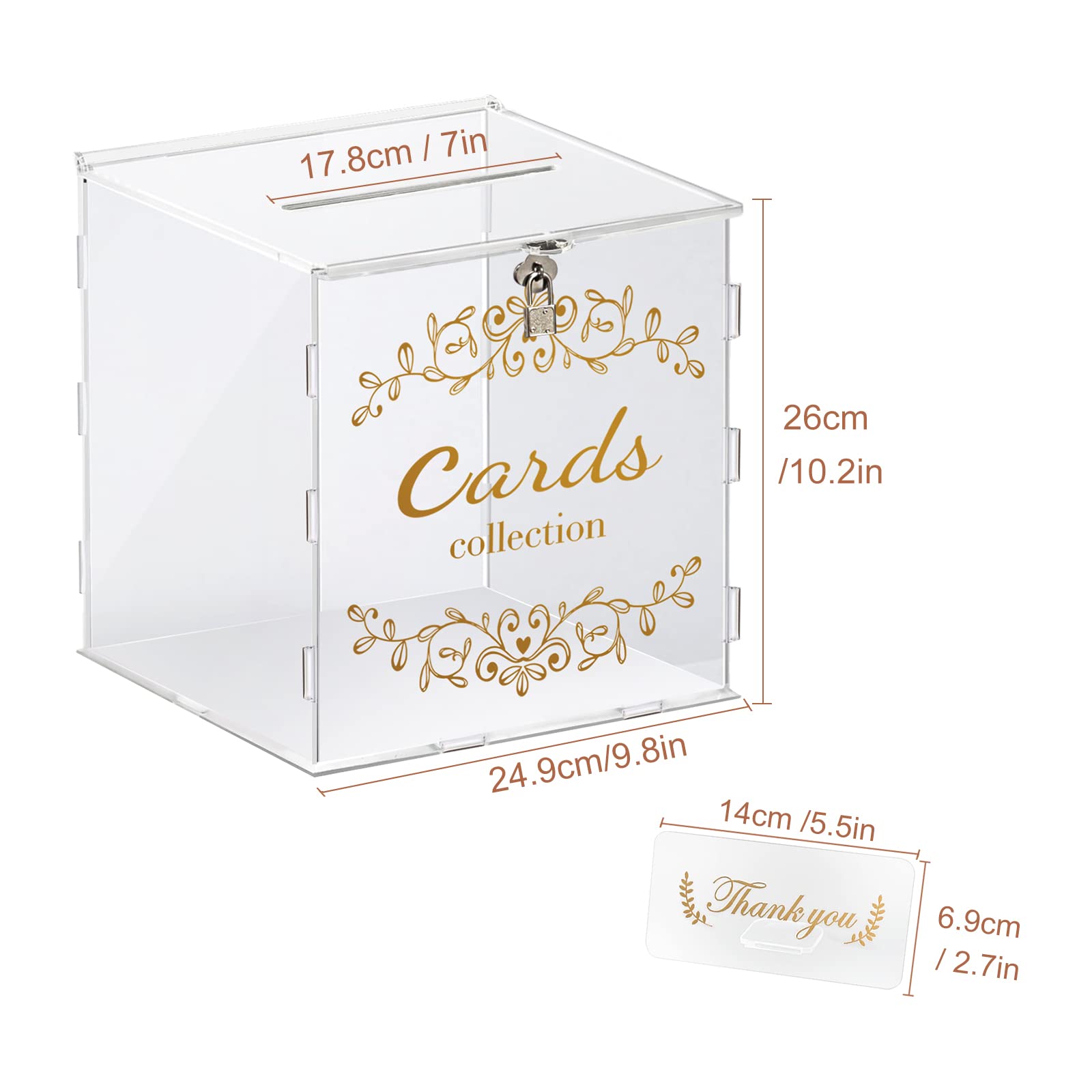 FOVERN1 Acrylic Wedding Card Box with Lock, Gift Card Box for Wedding Reception, Card Box for Party Birthday Graduation Decorations