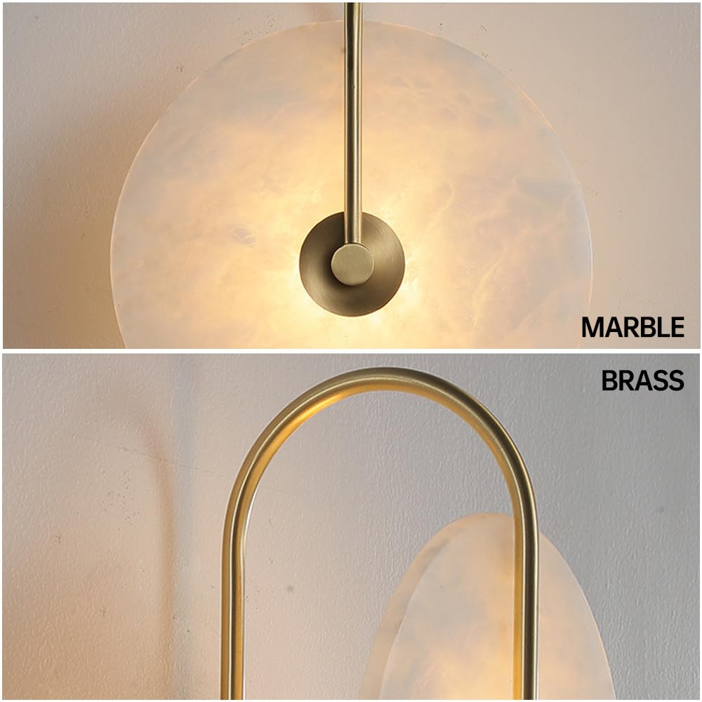 Apliques de Pared Modernos, lámpara de alabastro Redonda de latón, lámpara de mármol de Mediados de Siglo, Montaje en Piedra de mármol, tocador de baño, Accesorios de alabastro par