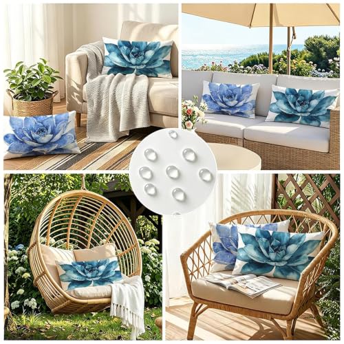 Housse de coussin impermeable bleu lotus 40 x 60 cm qui resiste a l eau du jardin