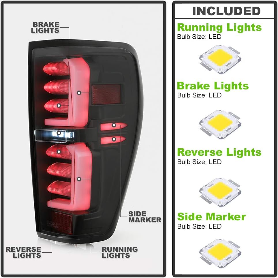 ACANII - For [LED Type] 2019-2023 GMC Sierra 1500 20-23 2500HD 3500HD Black LED Tube Tail Lights Brake Lamps Left+Right