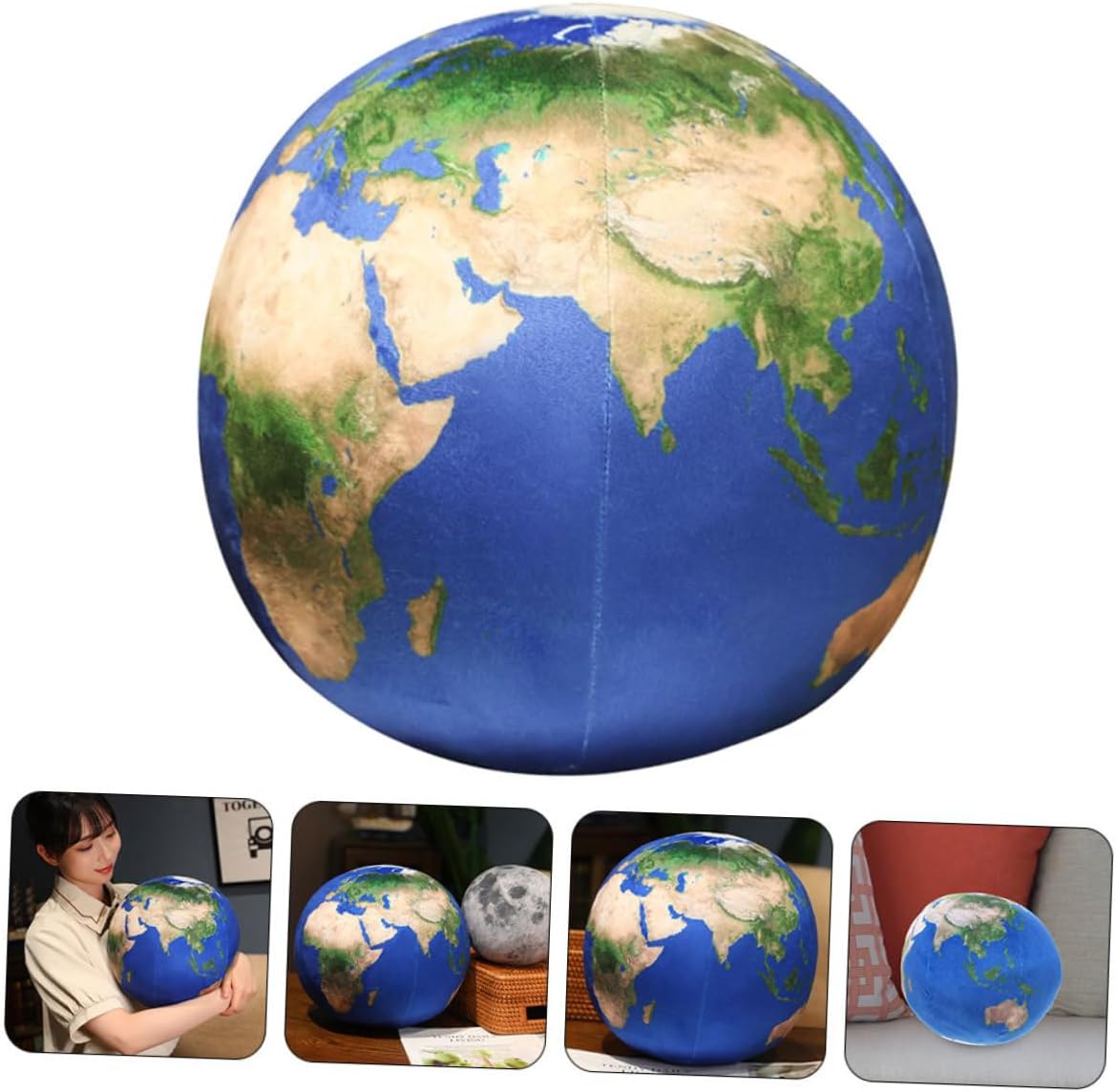 Plush Earth Pillow Cozy Ball Shaped Throw Cushion with Soft Furry Texture for Sofa Decor and Educational Use Detachable Cover