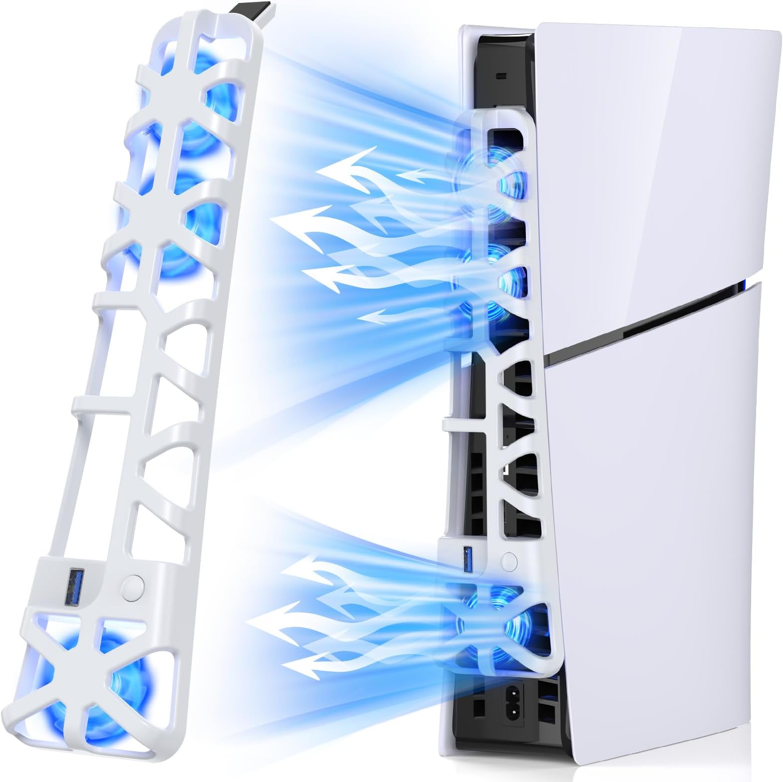 Klipdasse PS5 Slim Cooling Fan with Adjustable Speed - 3 Speed Settings, Silent Enhanced, Auto Power On/Off, with USB 3.0 Port, LED Light, Efficient Cooling System for PS5 Slim Disc and Digital