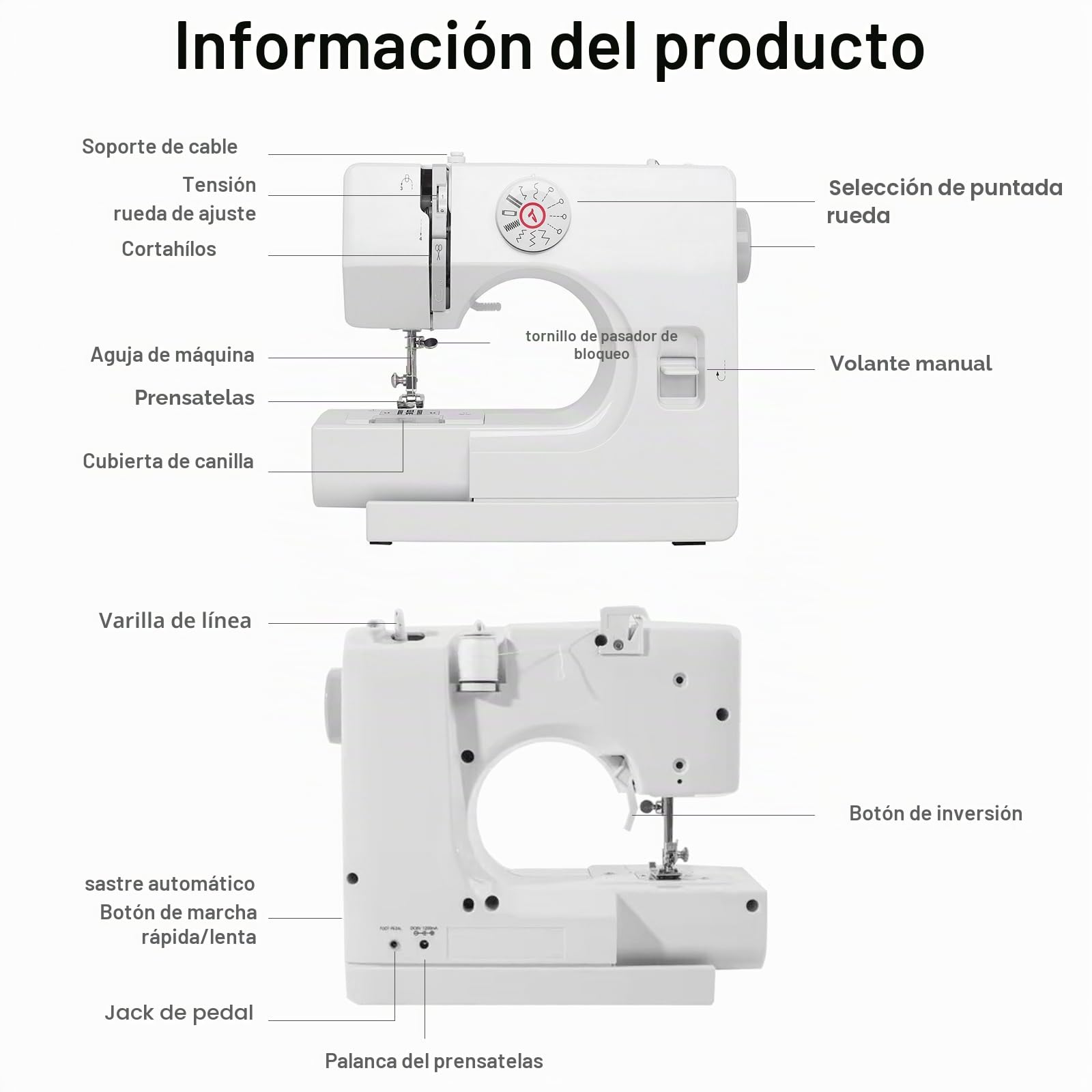 725 Máquina de Coser Eléctrica, Lámpara Integrada y 12 Tipos de Puntadas Diferentes, Mini Máquina de Coser Portátil para Principiantes, Fácil de Usar, Ideal para Ropa, Telas
