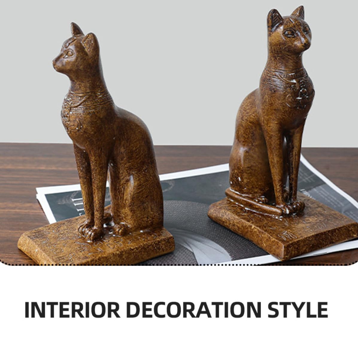 Zerodeko Fermalibri Fermalibri Decorativi a Forma di Gatto Egiziano in Resina Antiscivolo Set da 2 Accessorio Creativo per Organizzare Libri e Riviste da Scrivania per Ufficio e Casa