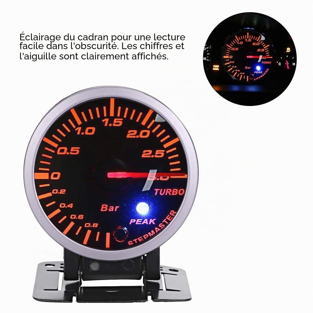 manomètre pression turbo,Jauge de suralimentation Turbo LED, m¨¨tre de suralimentation Turbo, pointeur DC12V de m¨¨tre de jauge de suralimentation Turbo 2.5inch 60mm 3.0