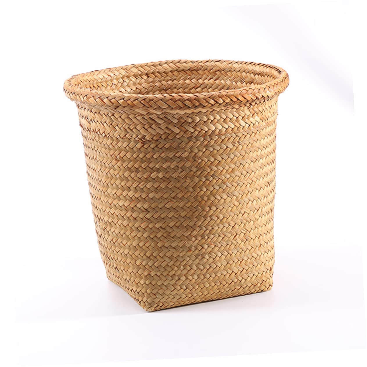 ARTIBETTER 2pcs Seagrass Waste Basket Woven Trash Can Garbage Container Bin Wicker Rattan Laundry Hamper Plant Pot Holder Sundries Storage Basket for Kitchen Bathroom Home Office