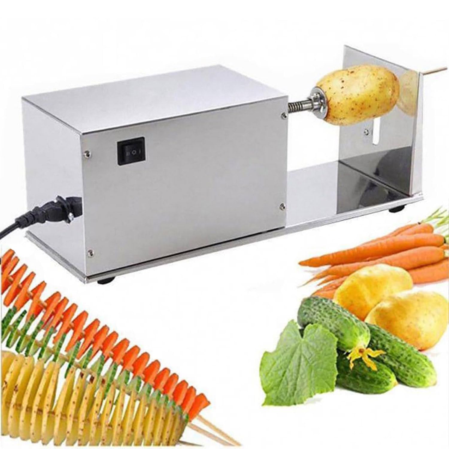 asdchZen Potato Slicer Food Grade Stainless Steel 20W Electric Potato Tornado Slicer Automatic Cutter Machine Spiral Potato Cutter Twister Spiral Zucchini