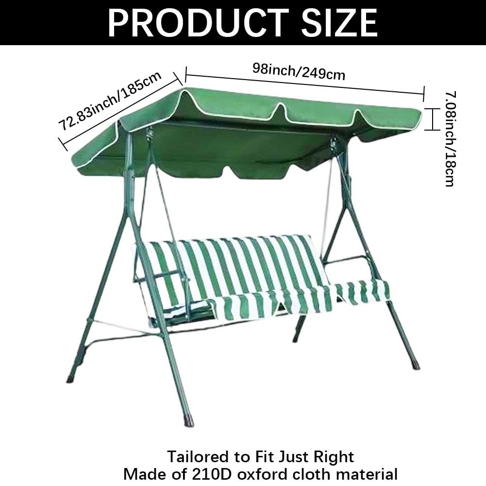 CREATCABIN Outdoor Patio Swing Chair Canopy Replacement 3 Seater Porch Swing Seat Canopy Top Cover 210D Oxford Cloth Waterproof UV Protection for Garden Hammock Top Furniture Covers Green 98 x 73in - Image 2