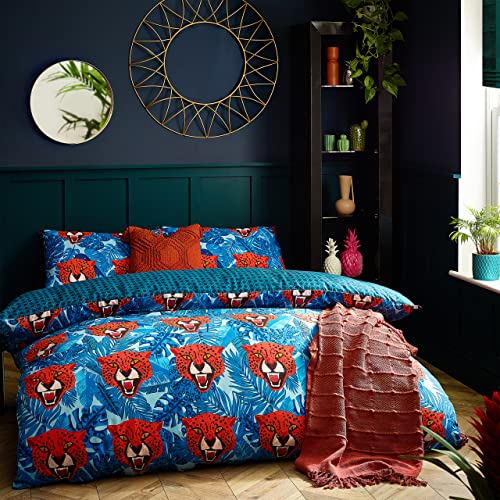 furn. Untamed Duvet Cover Set, Polycotton, Blue, Super King