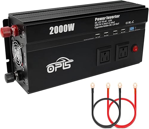 Inversor de corriente de 2000 W, CC 12 V a 120 V 110 V CA, inversor de corriente inteligente con adaptador de pantalla LED, convertidor de corriente