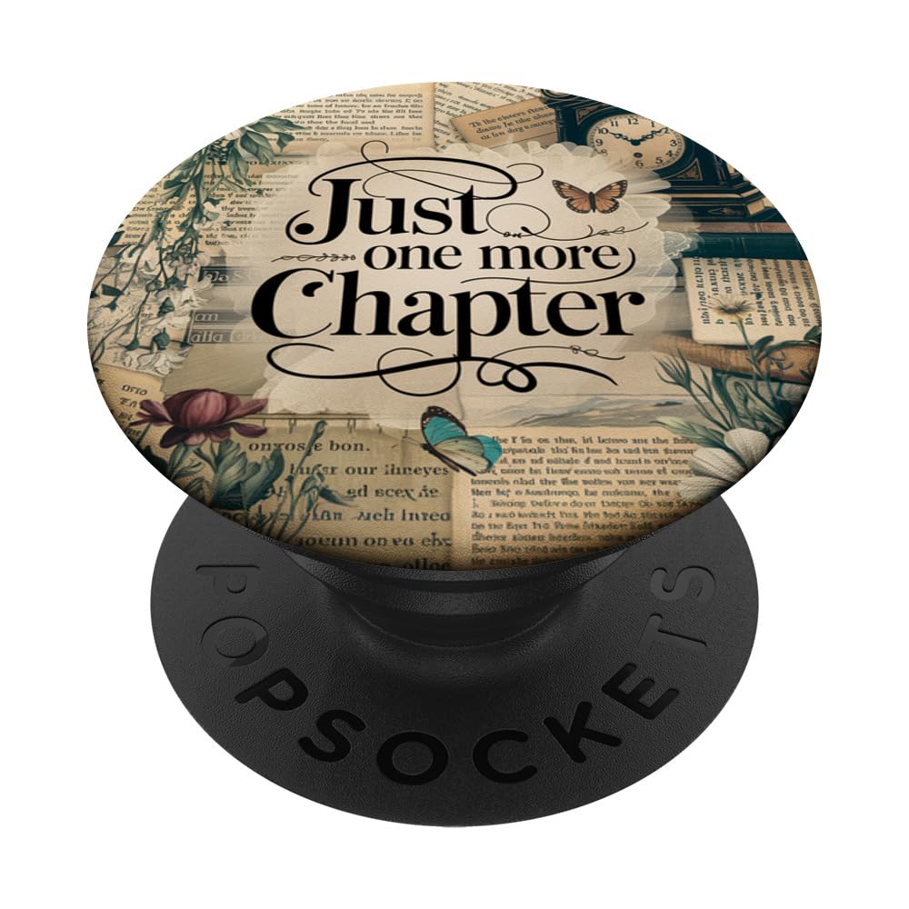 Just One More Chapter Bookish Book Reading Vintage Flower PopSockets Adhesive PopGrip