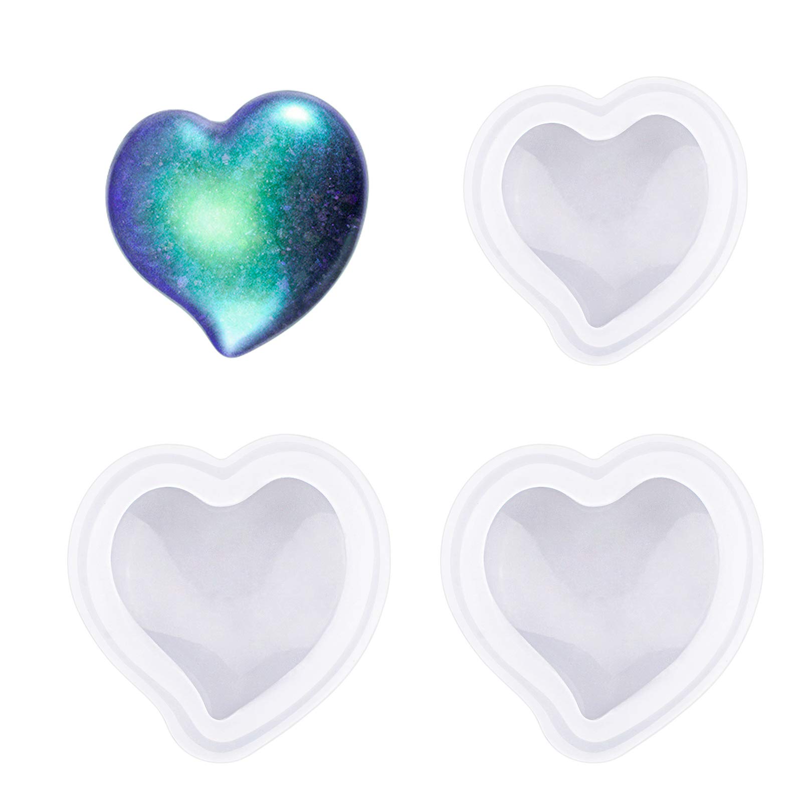 WANDIC3pcs Silicone Heart Epoxy Resin Molds Handmade Fondant Molds for Craft DIY, Jewelry Decoration and Soap Making