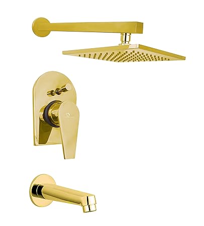 Aquieen Entice Series Brass Concealed Body High Flow Diverter with Exposed Part Kit, Showers and Spout (PVD Gold)
