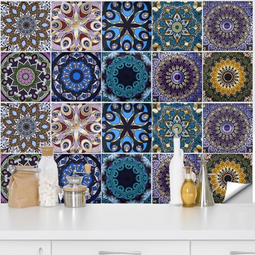 QUCUMER 20 Pcs Moroccan Tile Stickers for Kitchen, 15cm Stairs Ti...