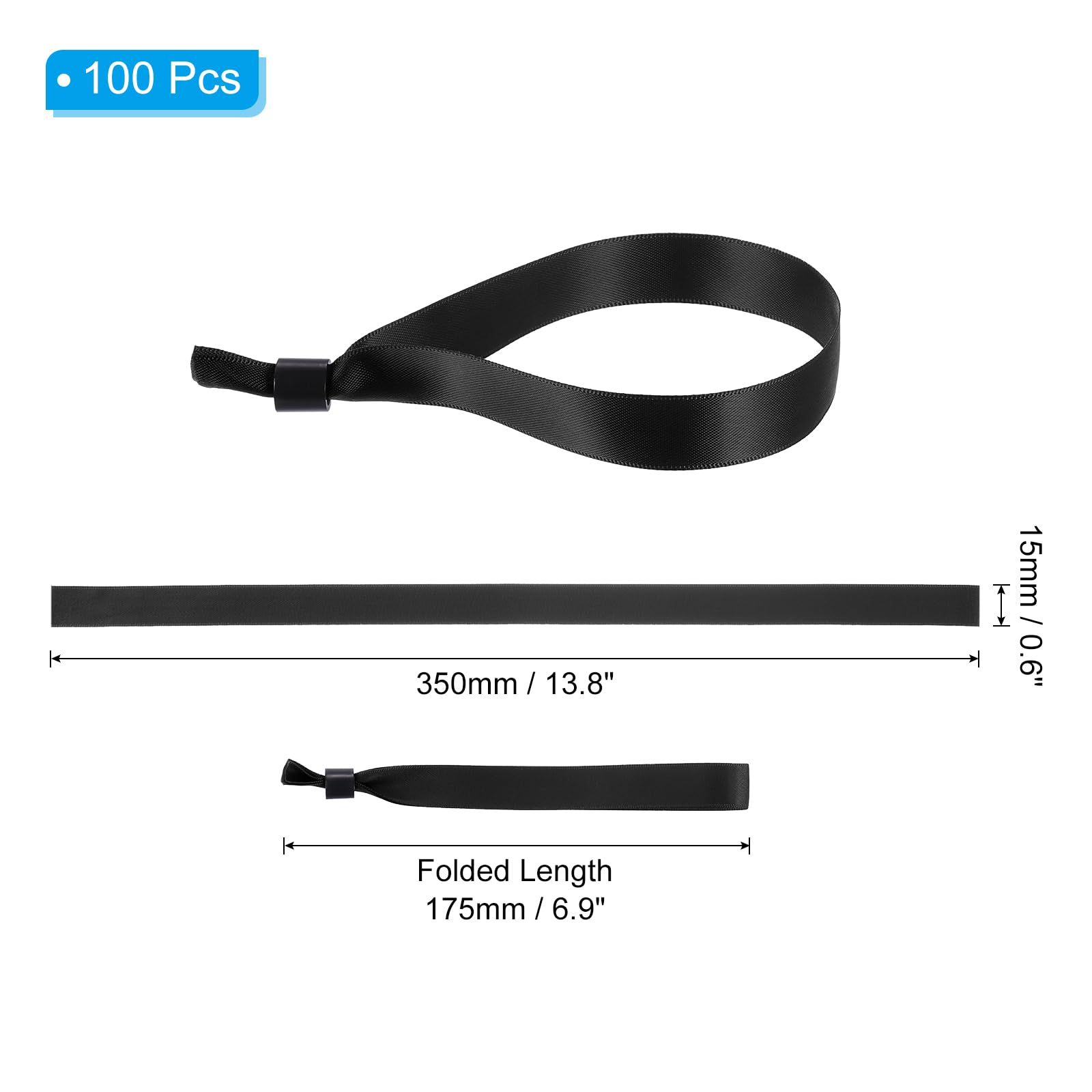 PATIKIL Disposable Cloth Wristbands for Events 100 Pcs Adjustable Cloth Event Wristbands Colored Wrist Bands for Concert Club Parties Black - Image 2