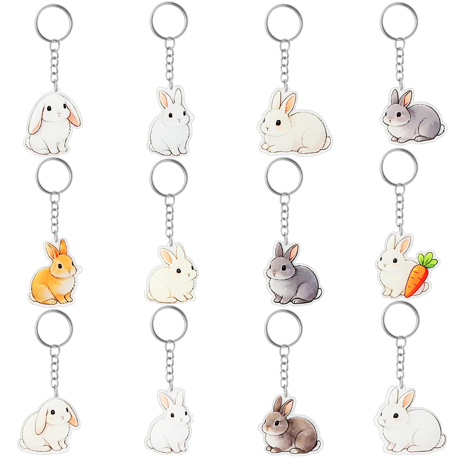 Neexdlex 36PCS Rabbit Keychains Bulk, Acrylic Key Rings, Cute Bunny Bag Charms, Animal Themed Party Favors for Birthday Classroom Decor Supplies (12 Styles)