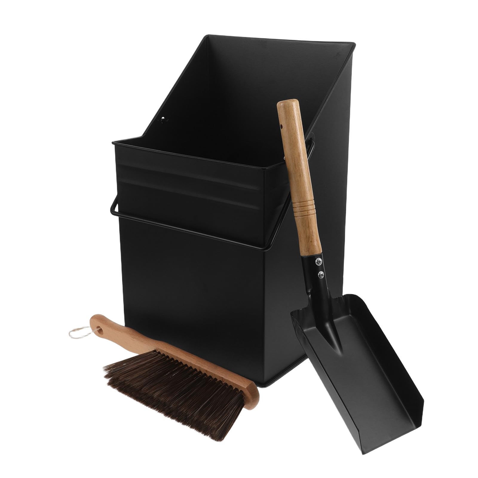 Ascheeimer mit Schaufel und Bürste aus Metall für Kamin und Grill