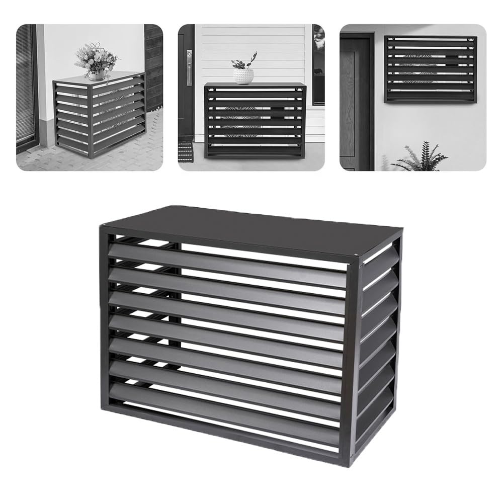 QYMYOZ 4 Panels Metal Pool Equipment Enclosure - Air Conditioner Fence Screen & Trash Can Cover for Outdoor Units, Gray, 100x50x70cm (39.4x19.7x27.6in)