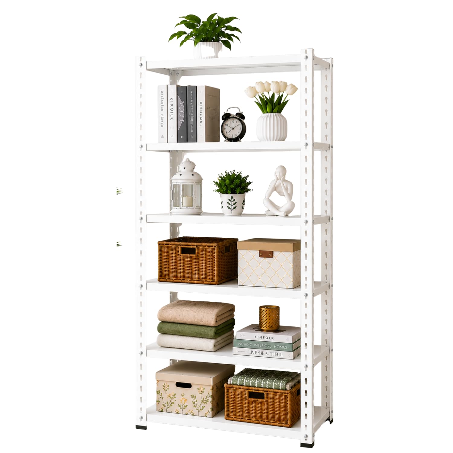 Multipurpose Metal Steel Rack, Kitchen Shelves for Storage, Metal Shelving Unit Storage Utility Rack Garage Shelves Display Rack Steel tier (full white)-image-34